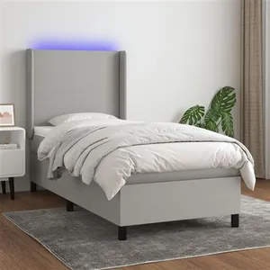 vidaXL Sommier à lattes de lit matelas LED Gris clair 90x190 cm Tissu pas cher