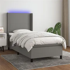 vidaXL Sommier à lattes de lit matelas LED Gris foncé 90x190 cm Tissu pas cher