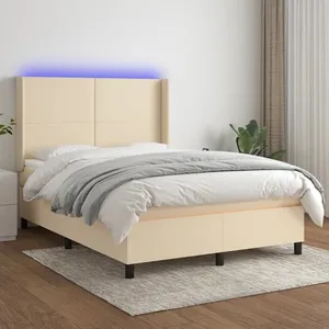 vidaXL Sommier à lattes de lit matelas et LED Crème 140x200 cm Tissu pas cher