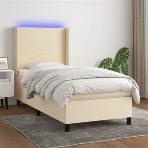 vidaXL Sommier à lattes de lit matelas et LED Crème 100x200 cm Tissu pas cher