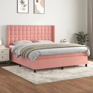 vidaXL Sommier à lattes de lit avec matelas Rose 180x200 cm Velours pas cher