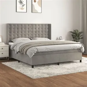 vidaXL Sommier à lattes de lit et matelas Gris clair 160x200cm Velours pas cher