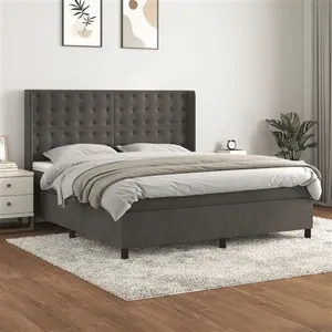 vidaXL Sommier à lattes de lit et matelas Gris foncé 160x200cm Velours pas cher
