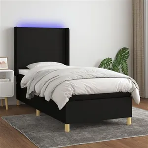 vidaXL Sommier à lattes de lit matelas et LED Noir 80x200cm Tissu pas cher