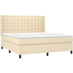 vidaXL Sommier à lattes de lit matelas et LED Crème 180x200 cm Tissu pas cher