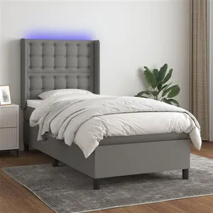 vidaXL Sommier à lattes de lit matelas LED Gris foncé 100x200 cm Tissu pas cher