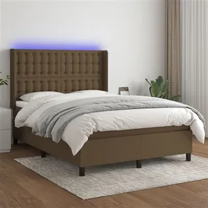 vidaXL Sommier à lattes de lit matelas et LED Marron foncé 140x200 cm pas cher