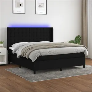 vidaXL Sommier à lattes de lit matelas et LED Noir 160x200 cm Tissu pas cher