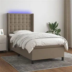vidaXL Sommier à lattes de lit matelas et LED Taupe 80x200cm Tissu pas cher