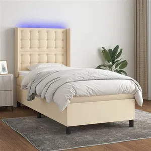 vidaXL Sommier à lattes de lit matelas et LED Crème 80x200cm Tissu pas cher