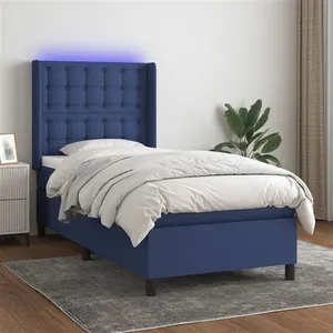 vidaXL Sommier à lattes de lit matelas et LED Bleu 80x200cm Tissu pas cher