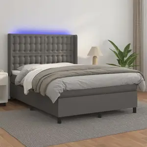 vidaXL Sommier à lattes de lit matelas LED Gris 140x190cm Similicuir pas cher