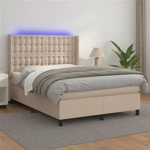 vidaXL Sommier à lattes de lit matelas LED Cappuccino 140x190 cm pas cher