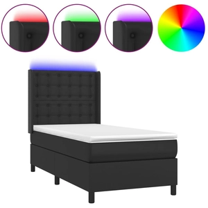 vidaXL Sommier à lattes de lit matelas LED Noir 100x200cm Similicuir pas cher
