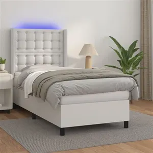 vidaXL Sommier à lattes de lit matelas LED Blanc 90x200cm Similicuir pas cher