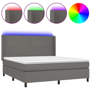 vidaXL Sommier à lattes de lit matelas LED Gris 180x200 cm Similicuir pas cher