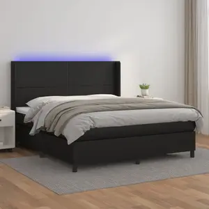 vidaXL Sommier à lattes de lit matelas LED Noir 180x200cm Similicuir pas cher
