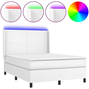 vidaXL Sommier à lattes de lit matelas LED Blanc 140x190 cm Similicuir pas cher