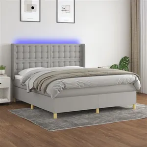 vidaXL Sommier à lattes de lit matelas LED Gris clair 180x200 cm Tissu pas cher