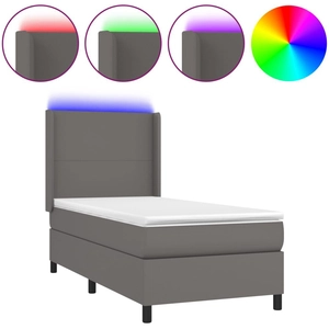 vidaXL Sommier à lattes de lit matelas LED Gris 90x200 cm Similicuir pas cher
