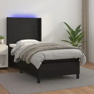 vidaXL Sommier à lattes de lit matelas LED Noir 100x200cm Similicuir pas cher