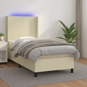 vidaXL Sommier à lattes de lit matelas LED Crème 100x200 cm Similicuir pas cher