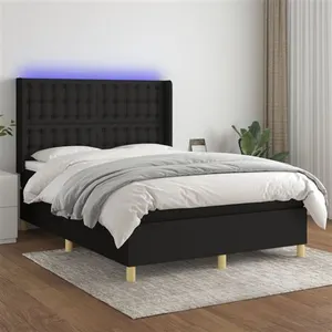 vidaXL Sommier à lattes de lit matelas et LED Noir 140x190 cm Tissu pas cher