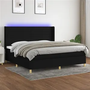 vidaXL Sommier à lattes de lit et matelas et LED Noir 200x200 cm Tissu pas cher