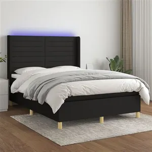 vidaXL Sommier à lattes de lit matelas et LED Noir 140x190 cm Tissu pas cher