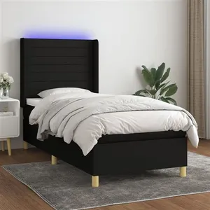 vidaXL Sommier à lattes de lit matelas et LED Noir 90x200 cm Tissu pas cher