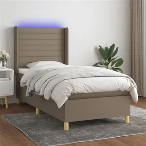 vidaXL Sommier à lattes de lit matelas et LED Taupe 80x200cm Tissu pas cher