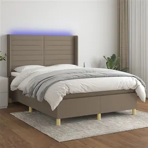 vidaXL Sommier à lattes de lit matelas et LED Taupe 140x200 cm Tissu pas cher