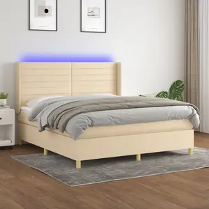 vidaXL Sommier à lattes de lit matelas et LED Crème 160x200 cm Tissu pas cher