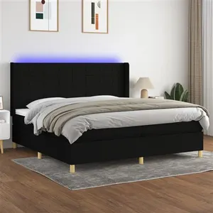 vidaXL Sommier à lattes de lit et matelas et LED Noir 200x200 cm Tissu pas cher