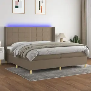 vidaXL Sommier à lattes de lit matelas et LED Taupe 200x200 cm Tissu pas cher