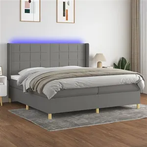 vidaXL Sommier à lattes de lit matelas LED Gris foncé 200x200 cm Tissu pas cher