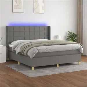 vidaXL Sommier à lattes de lit matelas LED Gris foncé 180x200 cm Tissu pas cher