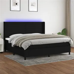 Comparateur de prix : vidaXL Sommier à lattes de lit matelas et LED Noir 200x200 cm Tissu