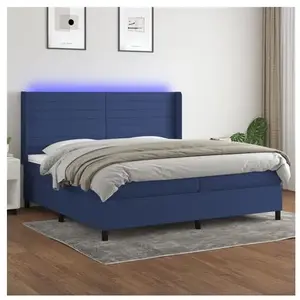 vidaXL Sommier à lattes de lit matelas et LED Bleu 200x200 cm Tissu pas cher