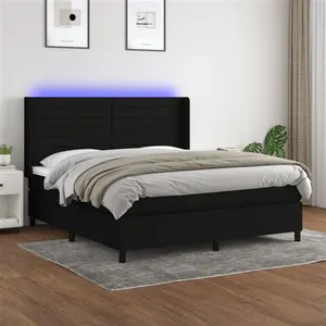 vidaXL Sommier à lattes de lit matelas et LED Noir 180x200 cm Tissu pas cher