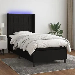vidaXL Sommier à lattes de lit matelas et LED Noir 90x190 cm Tissu pas cher