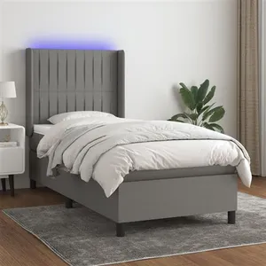 vidaXL Sommier à lattes de lit matelas LED Gris foncé 90x200cm Tissu pas cher