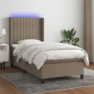 vidaXL Sommier à lattes de lit matelas et LED Taupe 90x190 cm Tissu pas cher