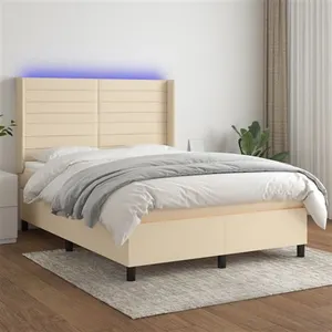vidaXL Sommier à lattes de lit matelas et LED Crème 140x190 cm Tissu pas cher
