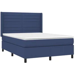 vidaXL Sommier à lattes de lit matelas et LED Bleu 140x190 cm Tissu pas cher