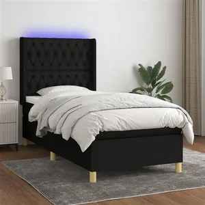 vidaXL Sommier à lattes de lit matelas et LED Noir 90x200 cm Tissu pas cher