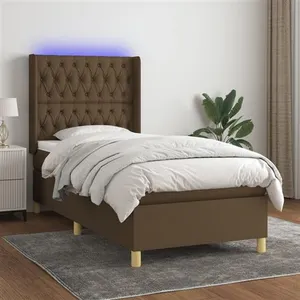 vidaXL Sommier à lattes de lit matelas LED Marron foncé 80x200cm Tissu pas cher