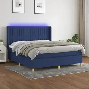 vidaXL Sommier à lattes de lit matelas et LED Bleu 180x200 cm Tissu pas cher