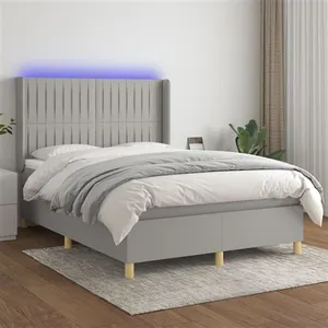 vidaXL Sommier à lattes de lit matelas LED Gris clair 140x190 cm Tissu pas cher