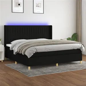 vidaXL Sommier à lattes de lit matelas et LED Noir 200x200 cm Tissu pas cher